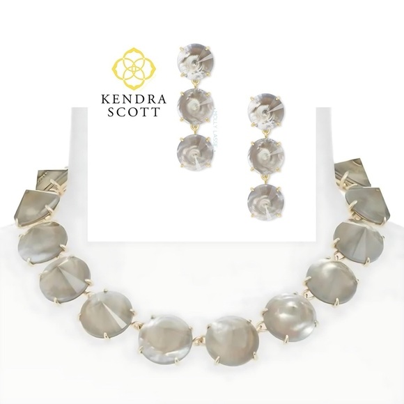 Kendra Scott NWT 2 Piece Jolie Gray Illusion 14K GP Statement Necklace/Earrings